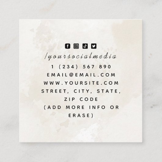 クリームエレガントマーブルシンプルスカルタトゥーアーティスト スクエア名刺 (裏面)