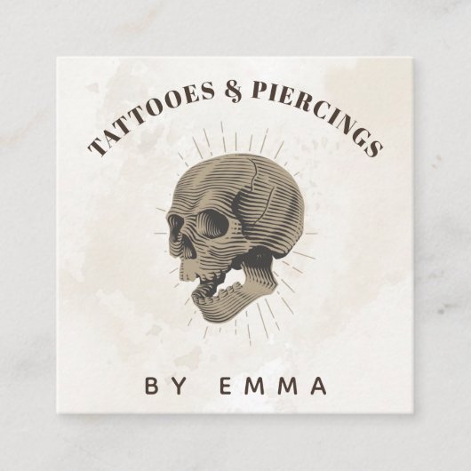 クリームエレガントマーブルシンプルスカルタトゥーアーティスト スクエア名刺 (正面)