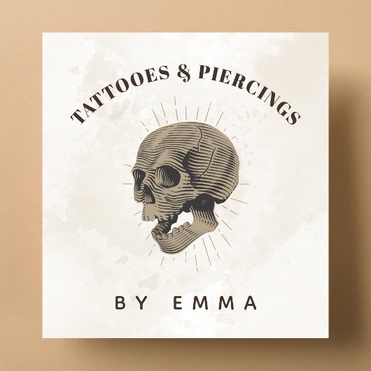 クリームエレガントマーブルシンプルスカルタトゥーアーティスト スクエア名刺