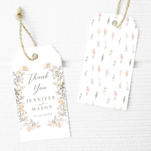 クリームエレガントメドウワイルドフラワー結婚の感謝 ギフトタグ