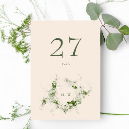 クリームエレガントユーカリリースモノグラム結婚ズ テーブルナンバー