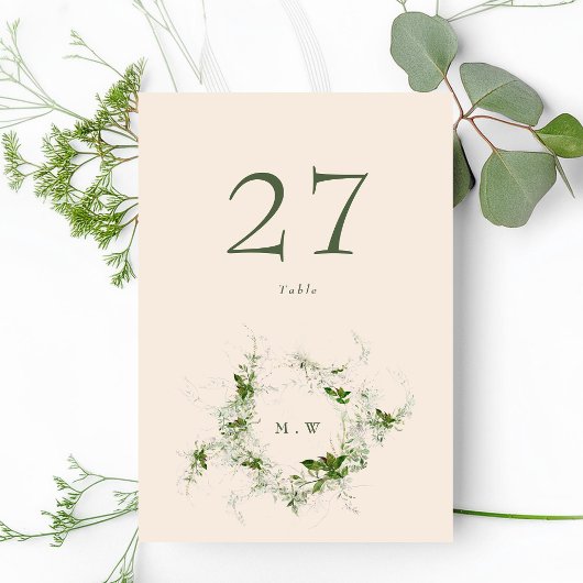 クリームエレガントユーカリリースモノグラム結婚ズ テーブルナンバー