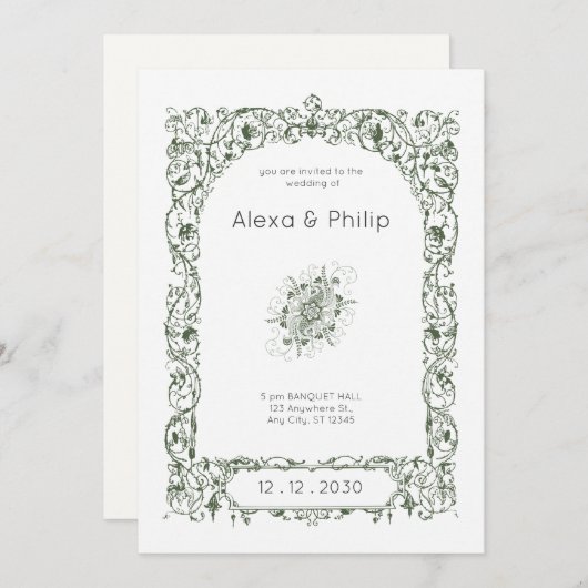 クリームエレガントヴィンテージ結婚インディアン 招待状 (正面/裏面)