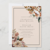 クリームエレガント秋の水の色の花結婚の数 招待状 (正面)