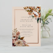 クリームエレガント秋の水の色の花結婚の数 箔招待状 (立ち正面)