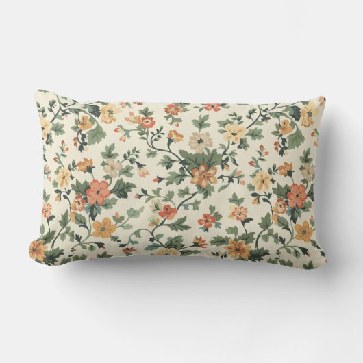 クリームエレガント花 ランバークッション (正面)