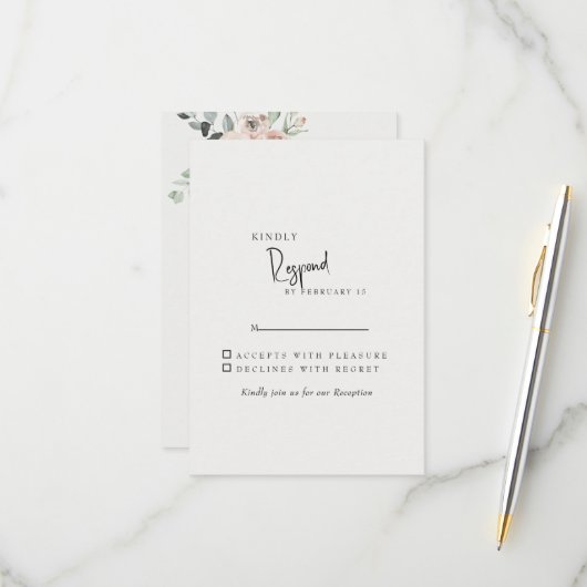 クリームエレガント赤面フローラウェディングRSVP 出欠カード (正面/裏面インサイチュ)