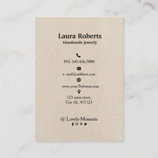 クリームオフホワイトイヤリングディスプレイカード 名刺 (裏面)