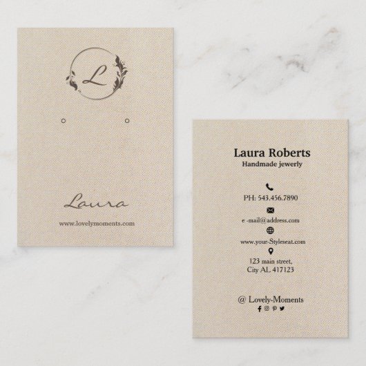 クリームオフホワイトイヤリングディスプレイカード 名刺 (正面/裏面)