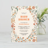 クリームオレンジのグルービーワイルドフラワーベビーシャワー 招待状 (スタンド正面)