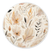 クリームオレンジの花柄 セラミックノブ (正面)