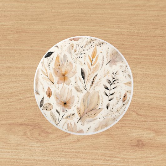 クリームオレンジの花柄 セラミックノブ