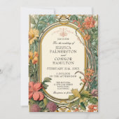 クリームオレンジグリーンヴィンテージ結婚フローラ 招待状 (正面)