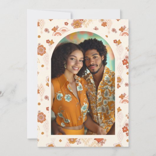 クリームオレンジグルービーレトロワイルドフラワーブライダルシャワー 招待状 (裏面)