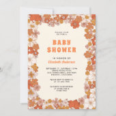 クリームオレンジグルービーレトロワイルドフラワーベビーシャワー 招待状 (正面)
