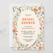 クリームオレンジグルービーワイルドフラワーブライダルシャワー 招待状 (正面)