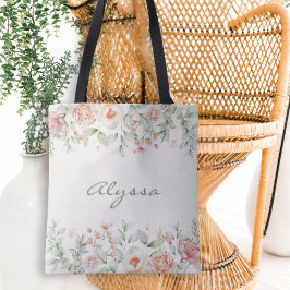 クリームオレンジセージ緑の花 トートバッグ