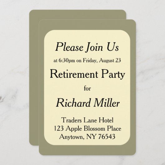 クリームオンオリーブ退職大プリントパーティー 招待状 (正面/裏面)