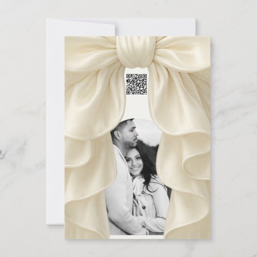 クリームカスケードラッフルボウブライダル結婚ズサンキュー 招待状 (裏面)