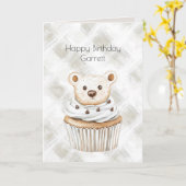 クリームカップケーキベアの誕生日 カード (黄色い花)