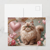 クリームカラーバレンタインデペルシャ猫とハート シーズンポストカード (正面/裏面)