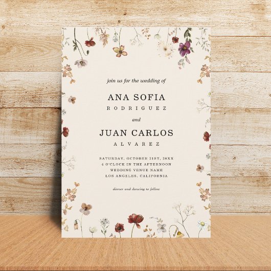 クリームガーデンワイルドフラワーQRコードフォト結婚ズ 招待状