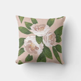 クリームガーデン調和：カメリアと緑 クッション