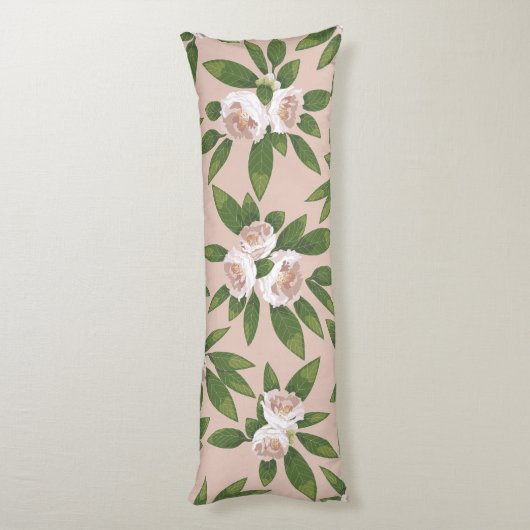 クリームガーデン調和:カメリアと緑 ボディピロー (裏面 (縦))
