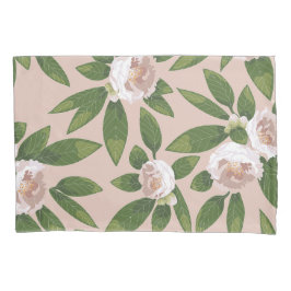 クリームガーデン調和：カメリアと緑 枕カバー