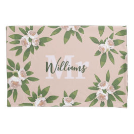 クリームガーデン調和：カメリアと緑 枕カバー