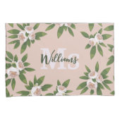 クリームガーデン調和：カメリアと緑 枕カバー (正面右)