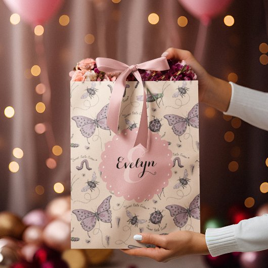 クリームガーリー赤面ピンクスイートリトルクリッターカスタム ミディアムペーパーバッグ