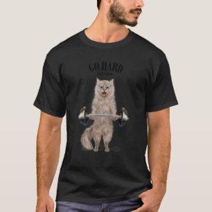 クリームキャットマッスルトレーニング重量挙げフィットネス Tシャツ