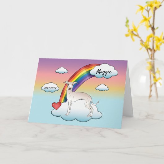 クリームグイタリアンレイハウンドかわいい犬のレインボーメモリアル カード (黄色い花)