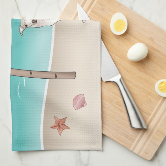 クリームグイタリアンレイハウンドアットトロピカルサマービーチ キッチンタオル (四つ折り)