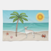 クリームグイタリアンレイハウンドアットトロピカルサマービーチ キッチンタオル (横)