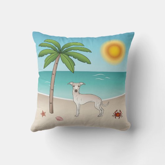 クリームグイタリアンレイハウンドアットトロピカルサマービーチ クッション (裏面)