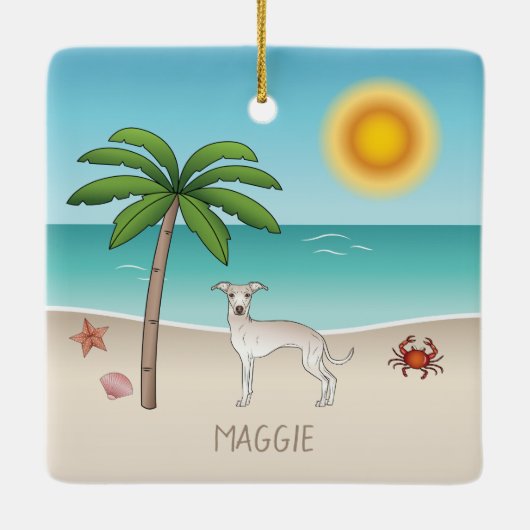 クリームグイタリアンレイハウンドアットトロピカルサマービーチ セラミックオーナメント (裏面)