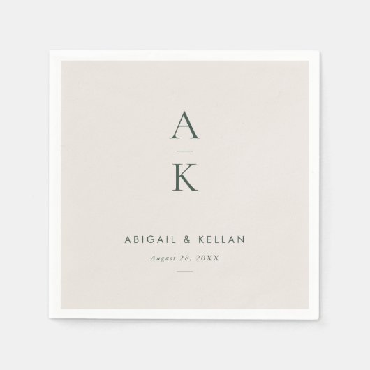クリームグモダンリーンモノグラムアーストー結婚ン スタンダードカクテルナプキン (正面)
