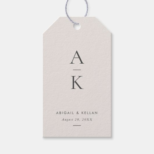 クリームグモダンレーモノグラムアーストー結婚ン ギフトタグ (正面)
