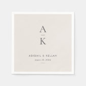 クリームグモダンレーモノグラムアーストー結婚ン スタンダードカクテルナプキン (正面)