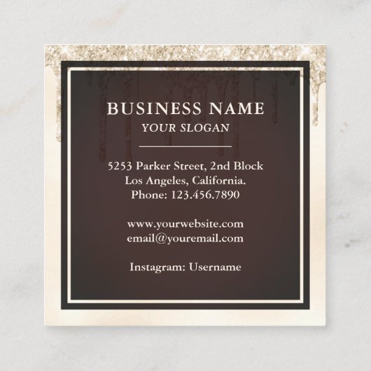 クリームグリッターチョコレートドリップスアイシングケーキベーカリー スクエア名刺 (裏面)