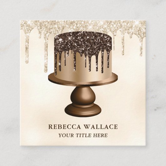 クリームグリッターチョコレートドリップスアイシングケーキベーカリー スクエア名刺 (正面)