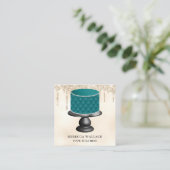 クリームグリッターティール(緑がかった色)タフテッドケーキベーカリー スクエア名刺 (スタンド正面)