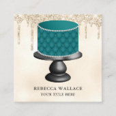 クリームグリッターティール(緑がかった色)タフテッドケーキベーカリー スクエア名刺 (正面)