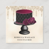 クリームグリッターブルグンディフローラタフテッドケーキベーカリー スクエア名刺 (正面)