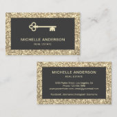 クリームグリッターヴィンテージアンティーク実在鍵エステート 名刺 (正面/裏面)