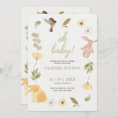 クリームグリーンの水彩ベビーシャワー招待状 招待状 (正面/裏面)