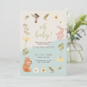 クリームグリーンウォーター色ベビーシャワー顕彰 招待状 (スタンド正面)