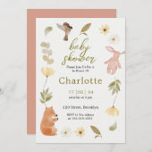 クリームグリーンウォーター色動物ベビーシャワー 招待状 (正面/裏面)